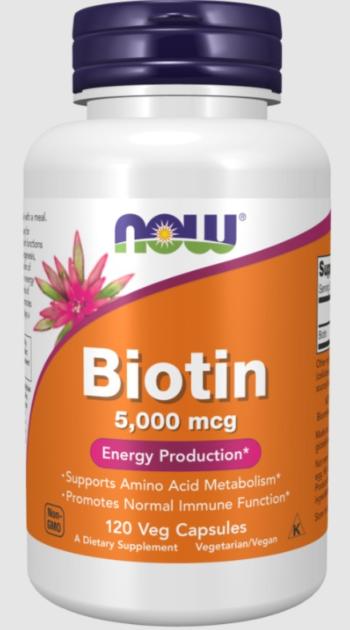 Biotin - 5000 mcg - 120 gélules - NOW Foods
