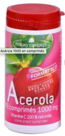 Acerola 1000mg sans sucre - 90 pastilles - Naturo Concept