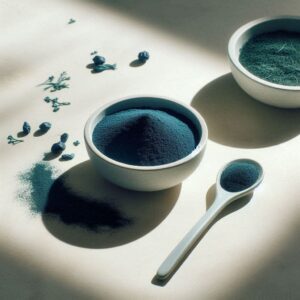 Spiruline en poudre bleue et algue bleue-verte