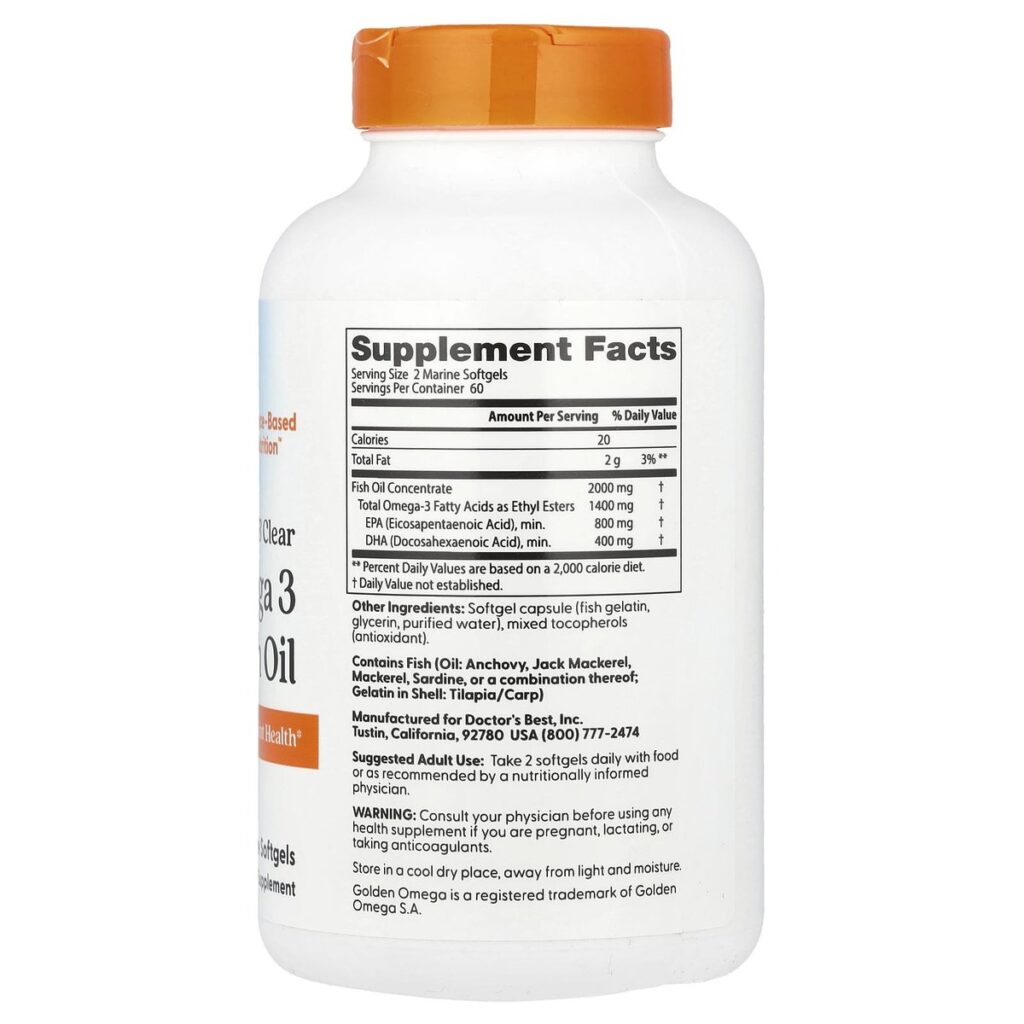Omega 3 Golden Omega Doctor's Best 120 Softgels dos etiquette composition Supplement Facts Paris Herba Barona