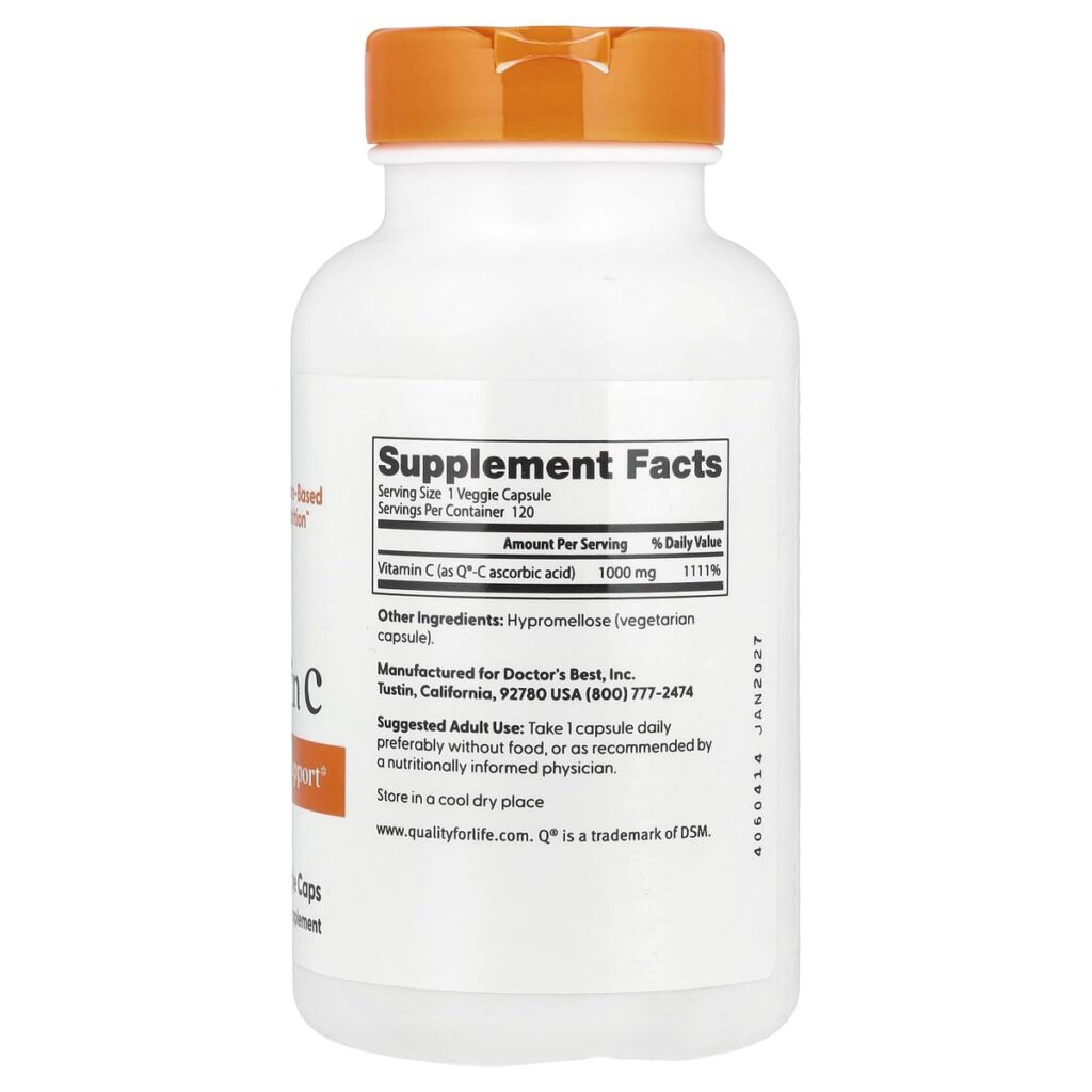 Vitamine C 1000mg Quali-C Doctor's Best 120 gélules dos etiquette composition Supplement Facts Paris Herba Barona