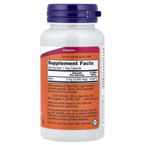 Biotin – 5000 mcg – 120 gélules – NOW Foods dos etiquette composition Supplement Facts Paris Herba Barona