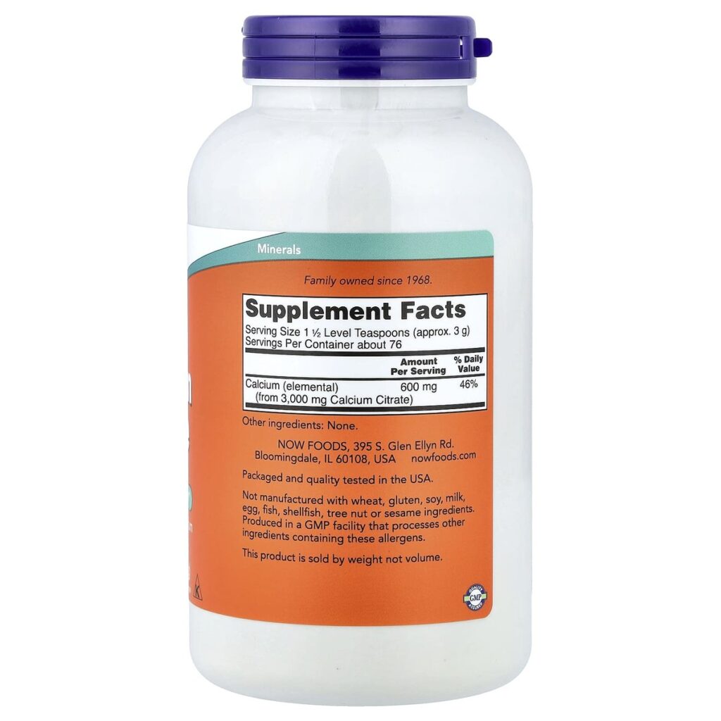 Citrate de Calcium en Poudre Pure – Now Foods – 227g dos etiquette composition Supplement Facts Paris Herba Barona