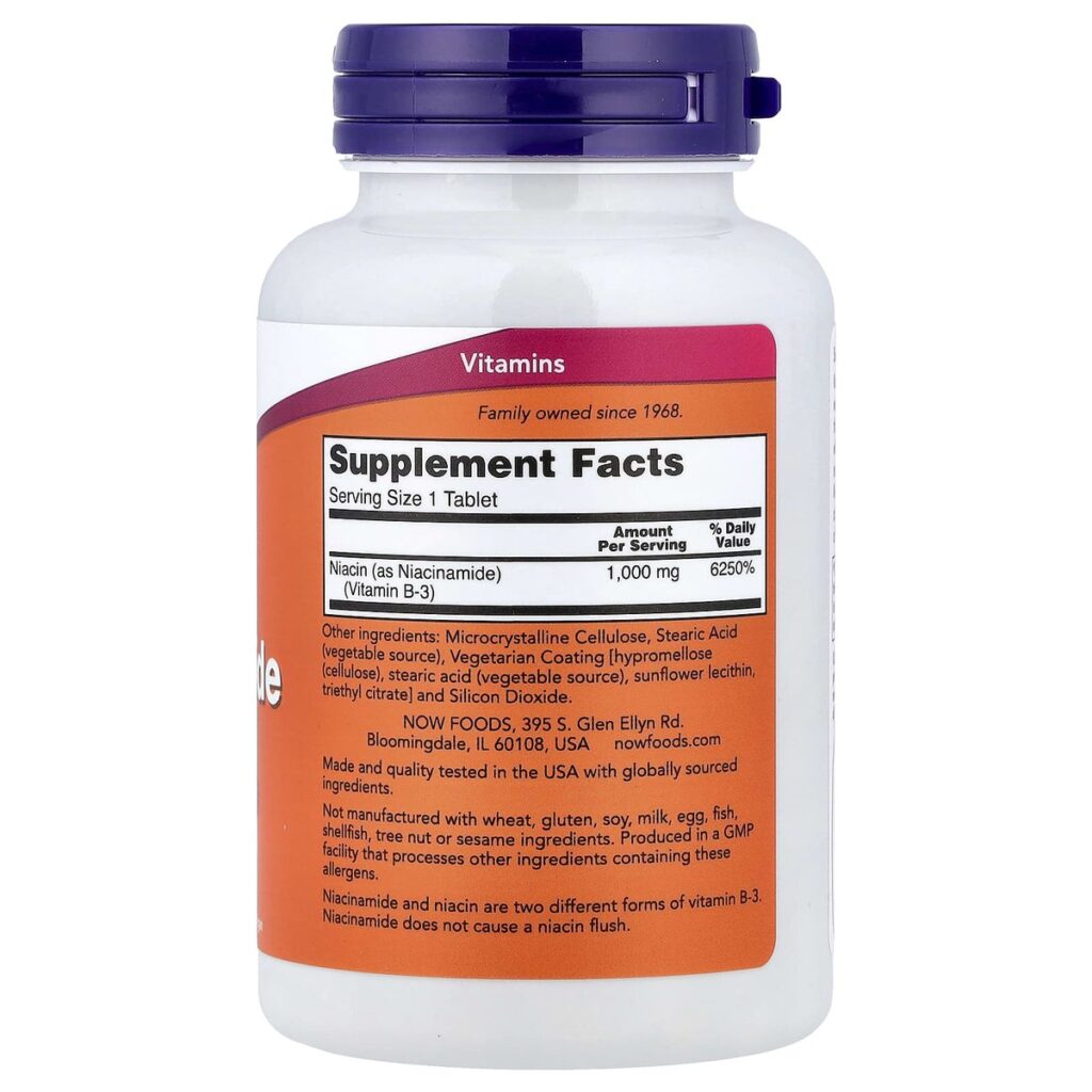 Niacinamide B3 – 100 Caps. Now Foods dos etiquette composition Supplement Facts Paris Herba Barona