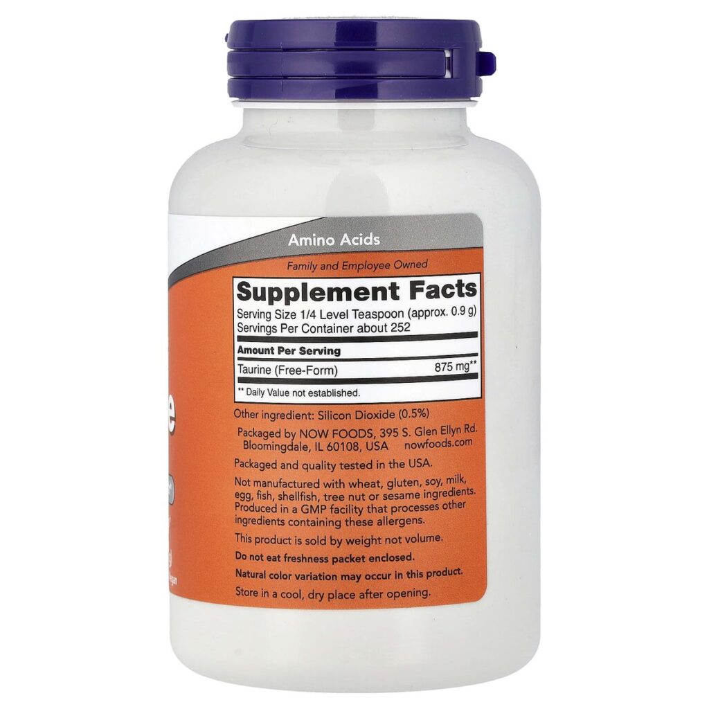 Taurine Pure Powder – NOW Foods – 227 g dos etiquette composition Supplement Facts Paris Herba Barona