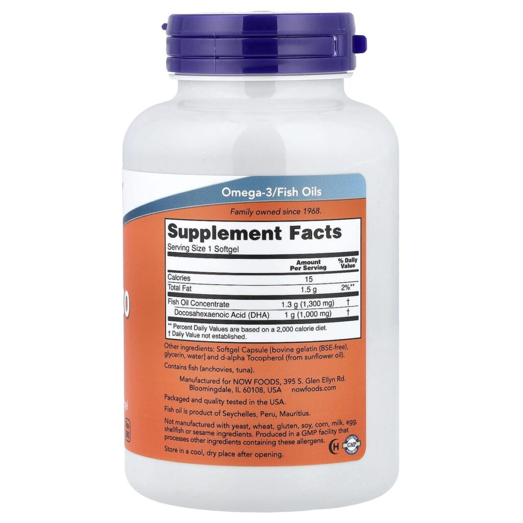 DHA 1000 mg – NOW Foods – 90 capsules molles dos etiquette composition Supplement Facts Paris Herba Barona