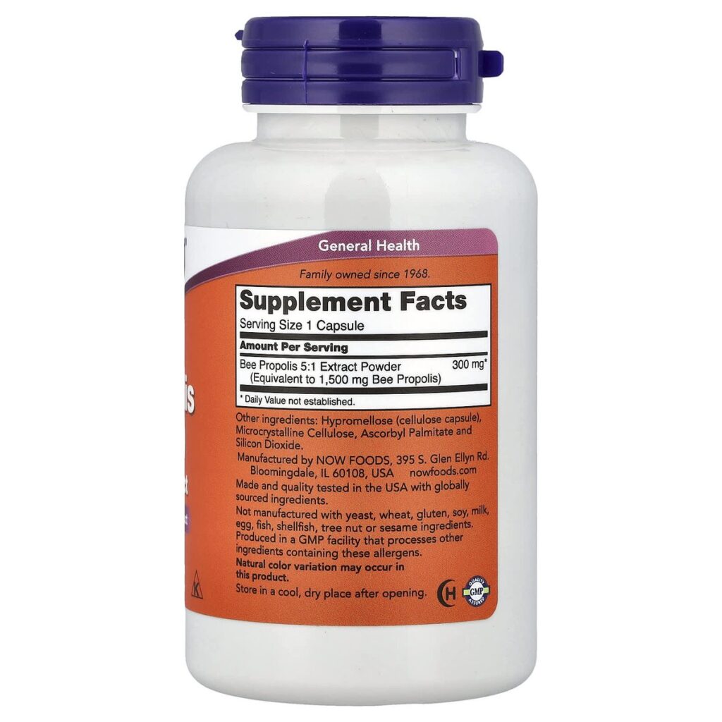 Propolis 1500mg NOW Foods 100 gélules dos etiquette composition Supplement Facts Paris Herba Barona