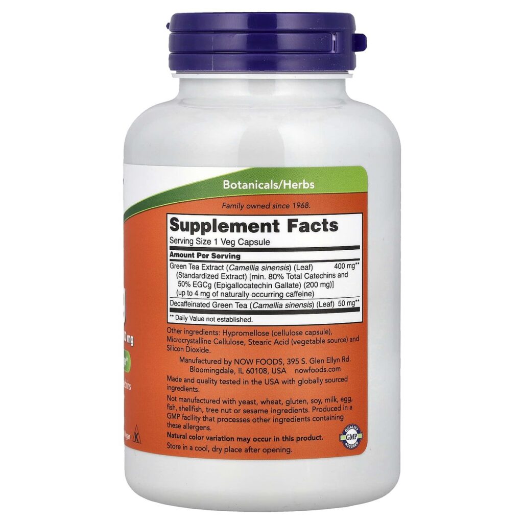 EGCg Extrait Thé Vert 400 mg – Now Foods – 180 capsules dos etiquette composition Supplement Facts Paris Herba Barona