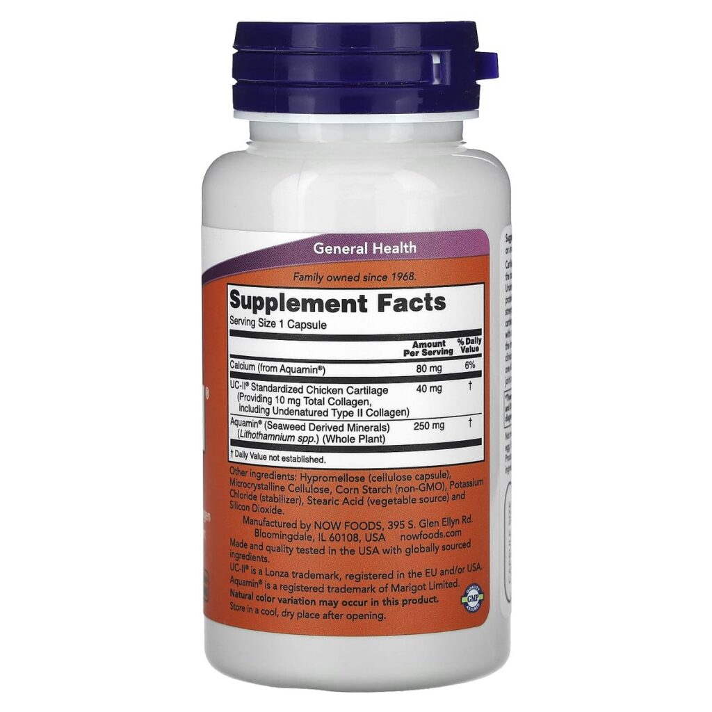 UC-II Collagène Type 2 NOW Foods 120 capsules dos etiquette composition Supplement Facts Paris Herba Barona