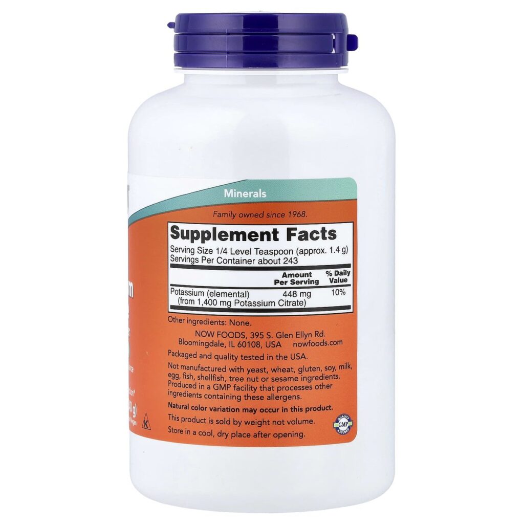 Potassium Citrate Powder – Now Foods – 340 g dos etiquette composition Supplement Facts Paris Herba Barona