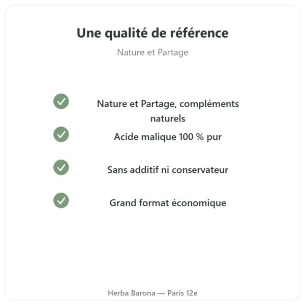 Acide malique poudre 500 g Nature et Partage qualite Paris Herba Barona