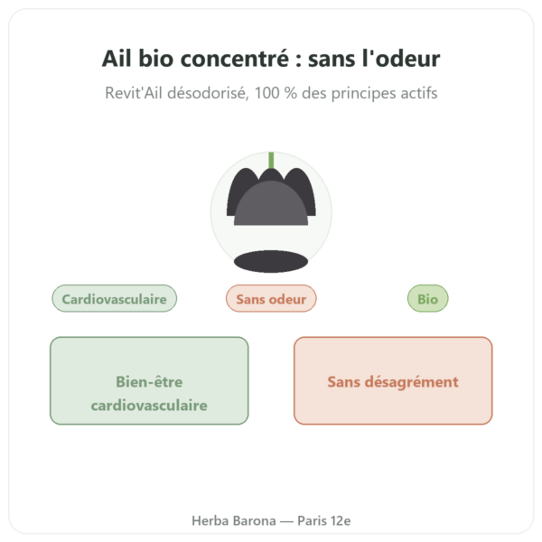 Ail bio concentré – Revit'Ail – 72 gélules – Vecteur Santé presentation Paris Herba Barona