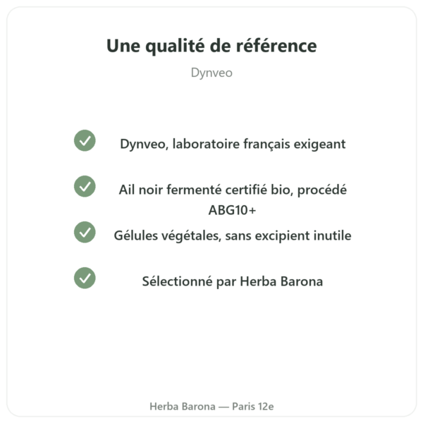 Ail noir fermenté Bio – Dynveo – 60 gélules qualite Paris Herba Barona
