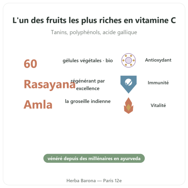 Amalaki Bio – Ayur-vana – 60 gélules bienfaits et chiffres Paris Herba Barona