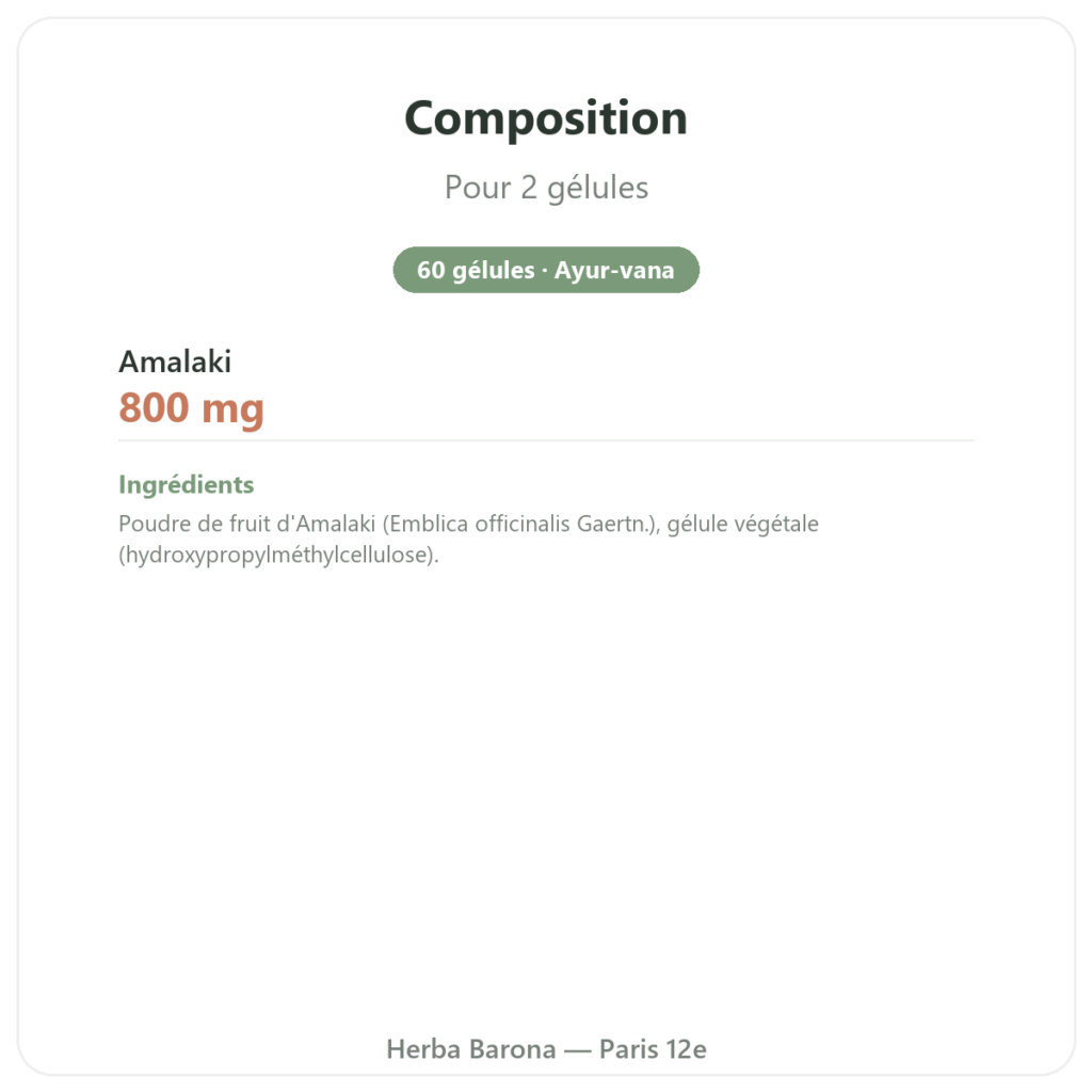Amalaki Bio – Ayur-vana – 60 gélules composition valeurs nutritionnelles Paris Herba Barona