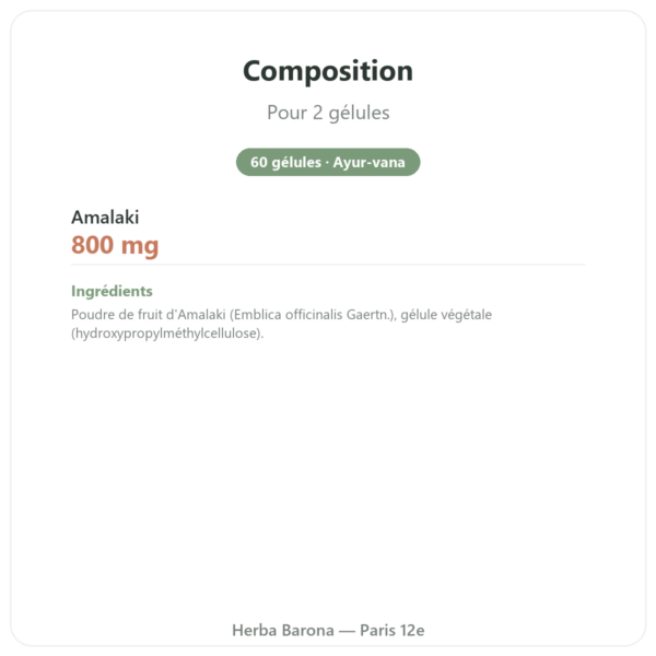 Amalaki Bio – Ayur-vana – 60 gélules composition valeurs nutritionnelles Paris Herba Barona