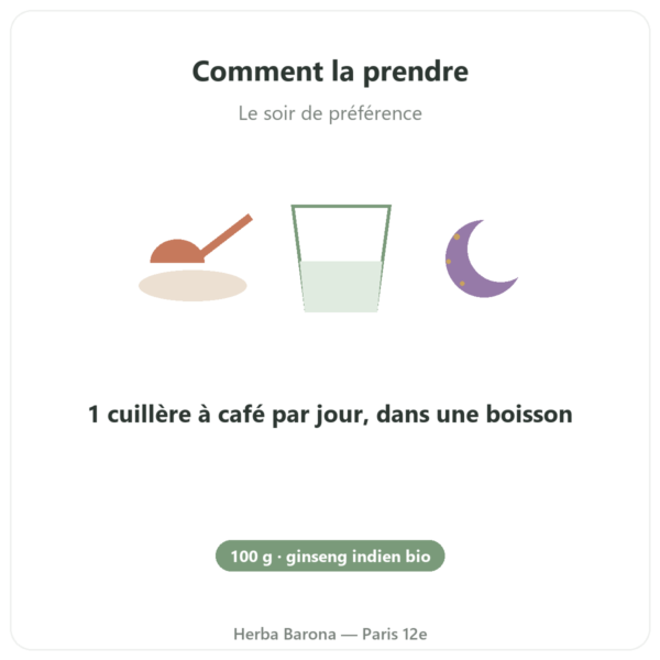 Ashwagandha Bio en Poudre – Bioptimal – 100 g mode emploi conseil de prise Paris Herba Barona