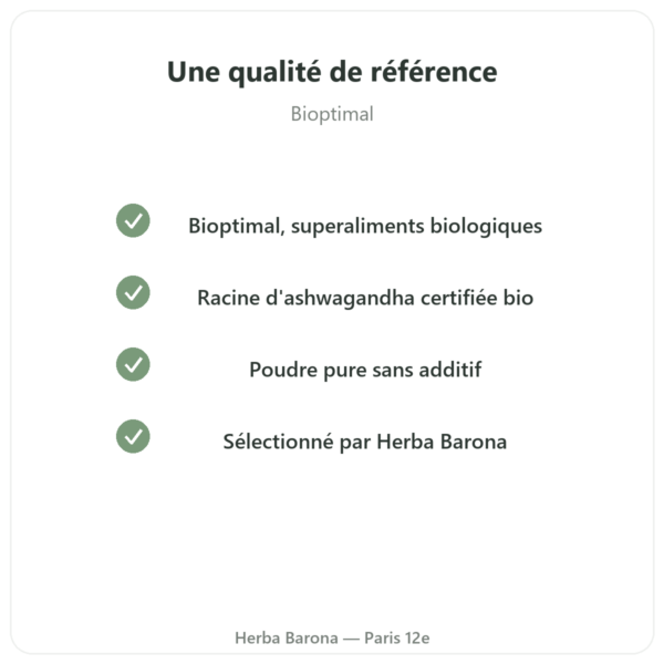 Ashwagandha Bio Poudre 300g – Bioptimal qualite Paris Herba Barona