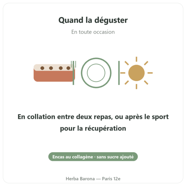 Barre de collagène saveur amande – Jarmino mode emploi conseil de prise Paris Herba Barona