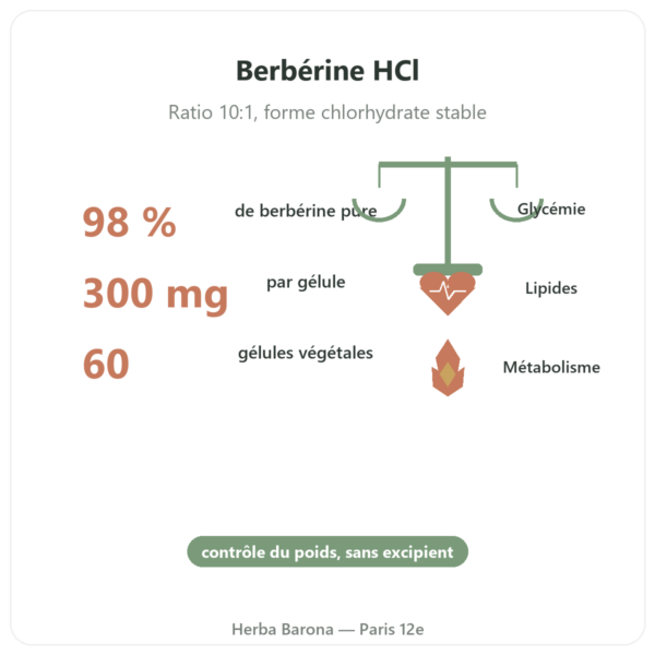 Berberine – Dynveo – 60 gélules bienfaits et chiffres Paris Herba Barona