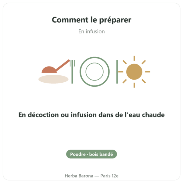 Bois Bandé en poudre aphrodisiaque pour homme mode emploi conseil de prise Paris Herba Barona