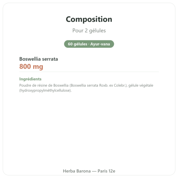Boswellia – Ayur-vana – 60 gélules composition valeurs nutritionnelles Paris Herba Barona