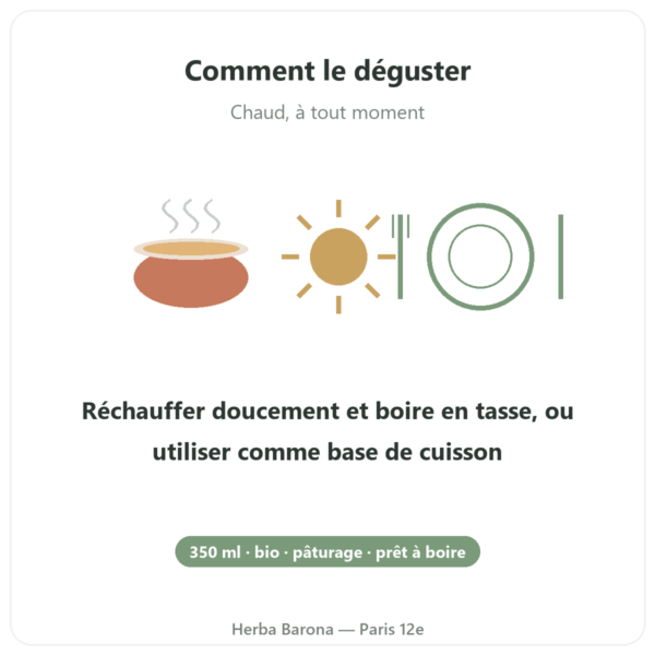Bouillon d'os de bœuf bio 350 ml – Jarmino mode emploi conseil de prise Paris Herba Barona
