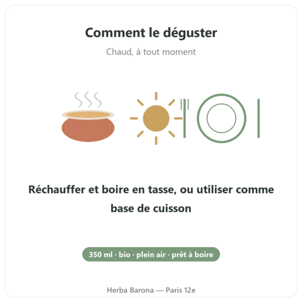 Bouillon d'os de poulet 350ml – Jarmino mode emploi conseil de prise Paris Herba Barona