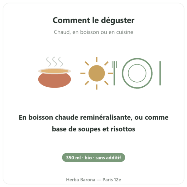 Bouillon de légumes bio 350 ml – Jarmino mode emploi conseil de prise Paris Herba Barona