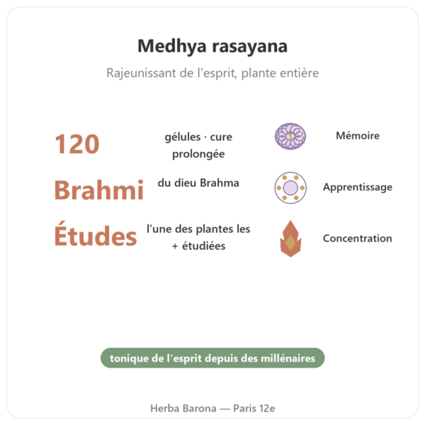 Brahmi (Bacopa Monnieri) – Ayur-vana – 120 gélules bienfaits et chiffres Paris Herba Barona
