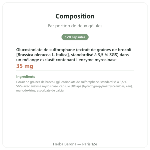 Broccomax Sulforaphane Extrait Broccoli Jarrow Formulas – 120 capsules composition valeurs nutritionnelles Paris Herba Barona