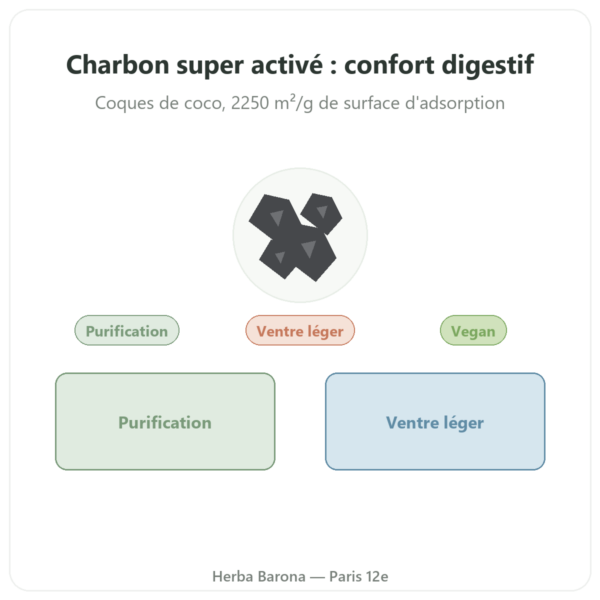 Charbon Végétal – Super Activé – Poudre instantanée – 150 g Vecteur Santé presentation Paris Herba Barona