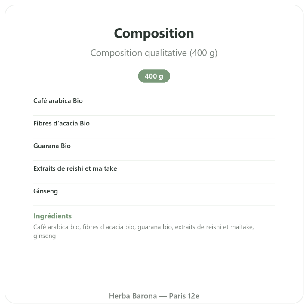 Chi café BIO Soluble Dr Jacob's 400 g composition valeurs nutritionnelles Paris Herba Barona