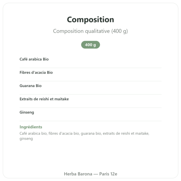 Chi café BIO Soluble Dr Jacob's 400 g composition valeurs nutritionnelles Paris Herba Barona