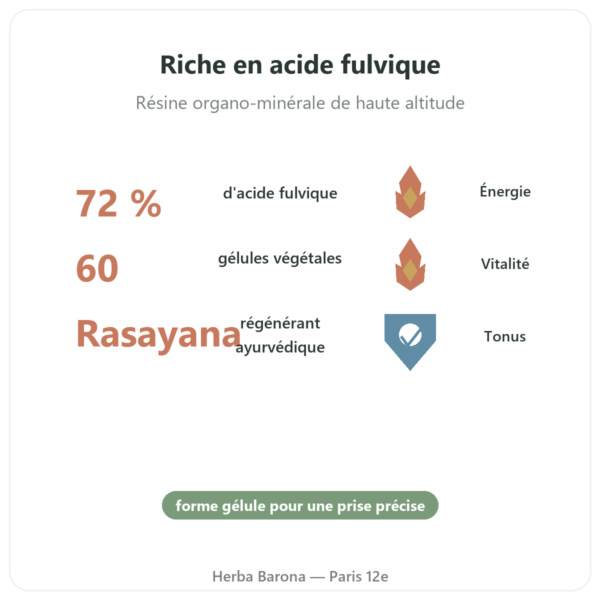 Chilagite en gélules pure riche en acide fulvique – 60 gélules – SIHO bienfaits et chiffres Paris Herba Barona