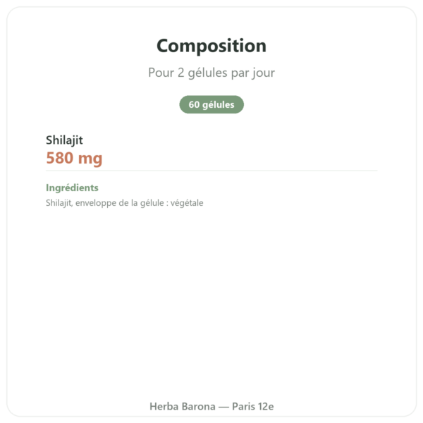 Chilagite en gélules pure riche en acide fulvique – 60 gélules – SIHO composition valeurs nutritionnelles Paris Herba Barona
