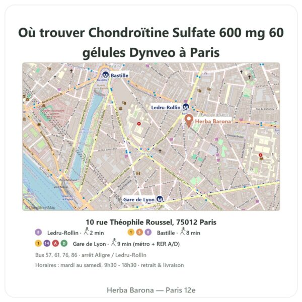 Ou trouver Chondroïtine Sulfate 600 mg 60 gélules Dynveo a Paris - plan boutique Herba Barona Paris 12e