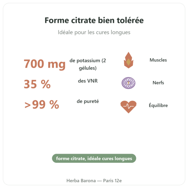 Citrate de potassium – Dynveo – 60 gélules – 1000 mg bienfaits et chiffres Paris Herba Barona