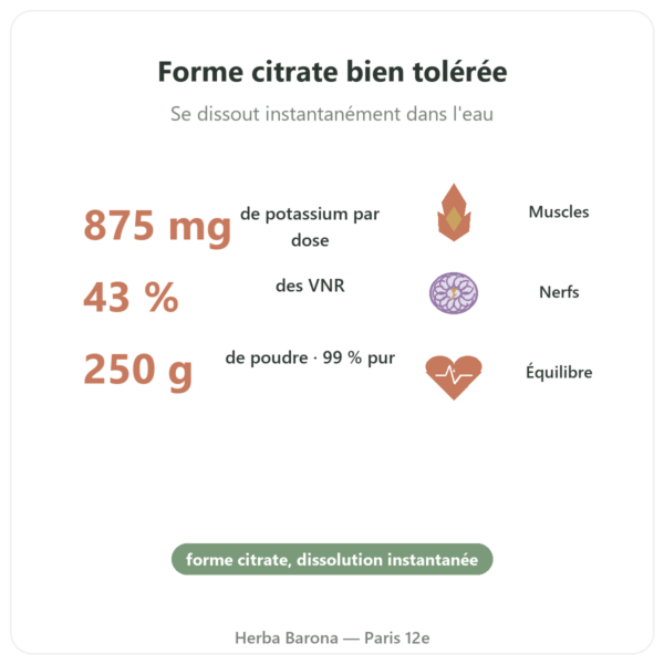 Citrate de Potassium en poudre – Dynveo – 250 g bienfaits et chiffres Paris Herba Barona