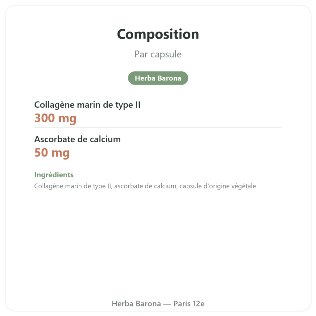 Collagène Marin de Type II Vital osmose en gélules composition valeurs nutritionnelles Paris Herba Barona