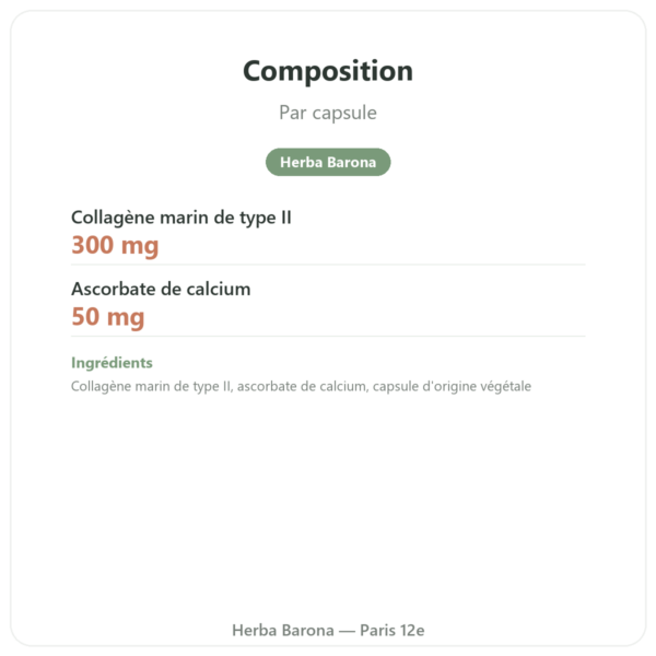 Collagène Marin de Type II Vital osmose en gélules composition valeurs nutritionnelles Paris Herba Barona