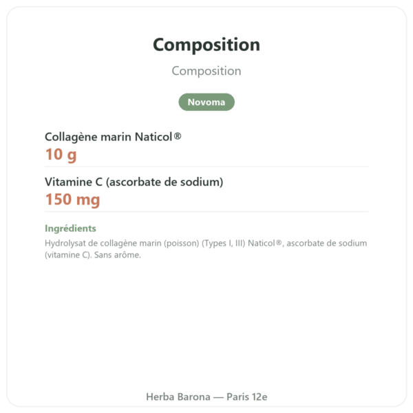 Collagène marin non aromatisé – Novoma composition valeurs nutritionnelles Paris Herba Barona