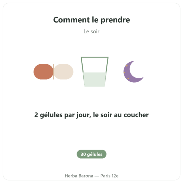 Complexe Endormissement Chronobio – Dynveo – 30 gélules mode emploi conseil de prise Paris Herba Barona