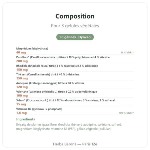 Complexe Stress 8 Dynveo 90 gélules composition valeurs nutritionnelles Paris Herba Barona