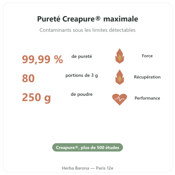 Créatine monohydrate Creapure® poudre – dynveo – 250 g bienfaits et chiffres Paris Herba Barona