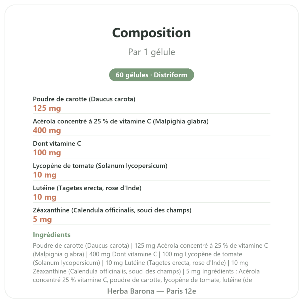 Crystalino – Distriform' – 60 gélules – Confort visuel composition valeurs nutritionnelles Paris Herba Barona
