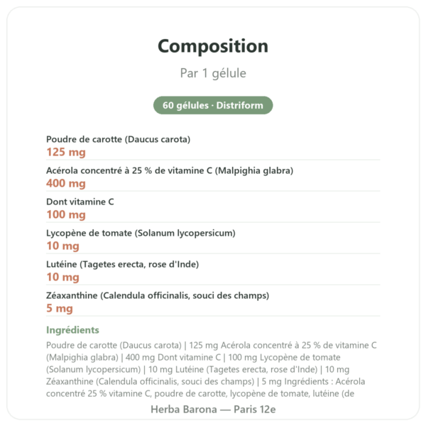 Crystalino – Distriform' – 60 gélules – Confort visuel composition valeurs nutritionnelles Paris Herba Barona