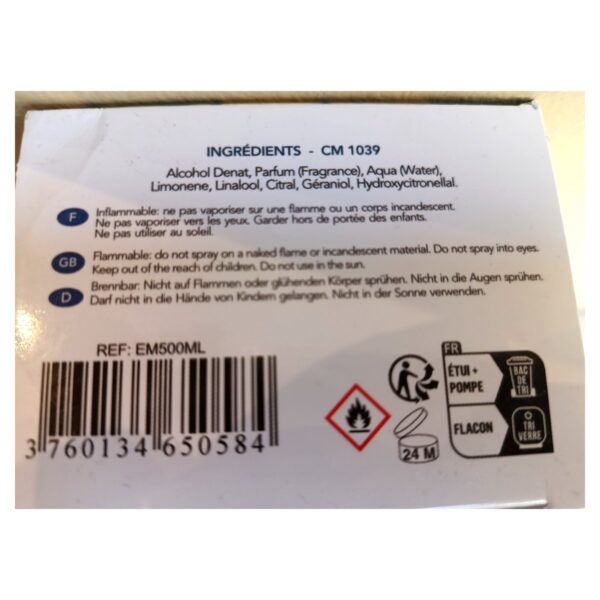 Eau de Menton 500ml recharge ingredients composition Paris Herba Barona