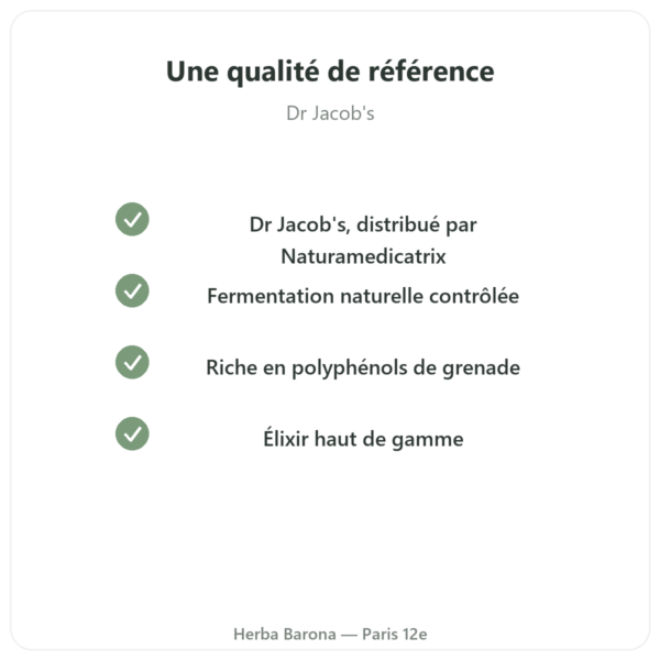 Elixir de grenade fermentée Dr Jacobs – 500 ml – Naturamedicatrix qualite Paris Herba Barona