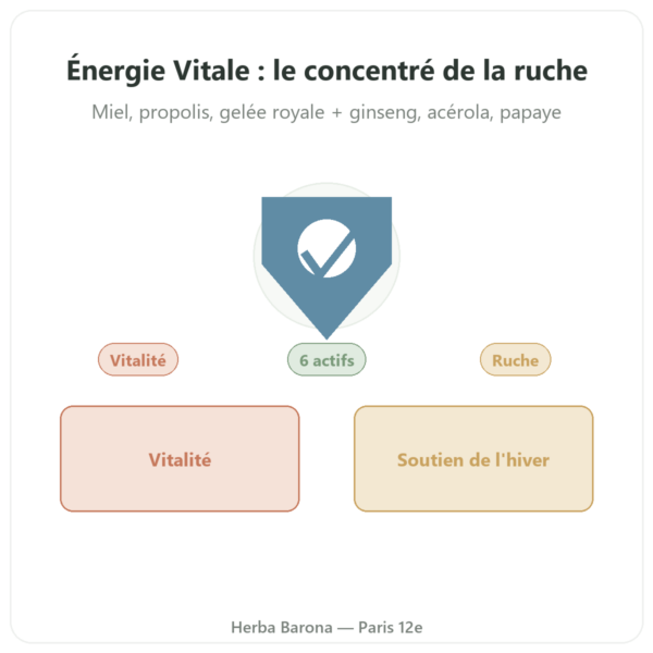 Énergie Vitale Propolia – Miel, Propolis, Gelée Royale – 120 g presentation Paris Herba Barona